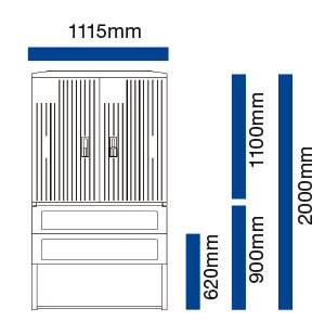 LESA-412 EVU, Verteilerschrank Größe 2, HxBxT 1100x1115x320mm mit 2 getrennt schließbaren Türen inkl. Schottwand mittig EVU-Anschlusssäule Maße